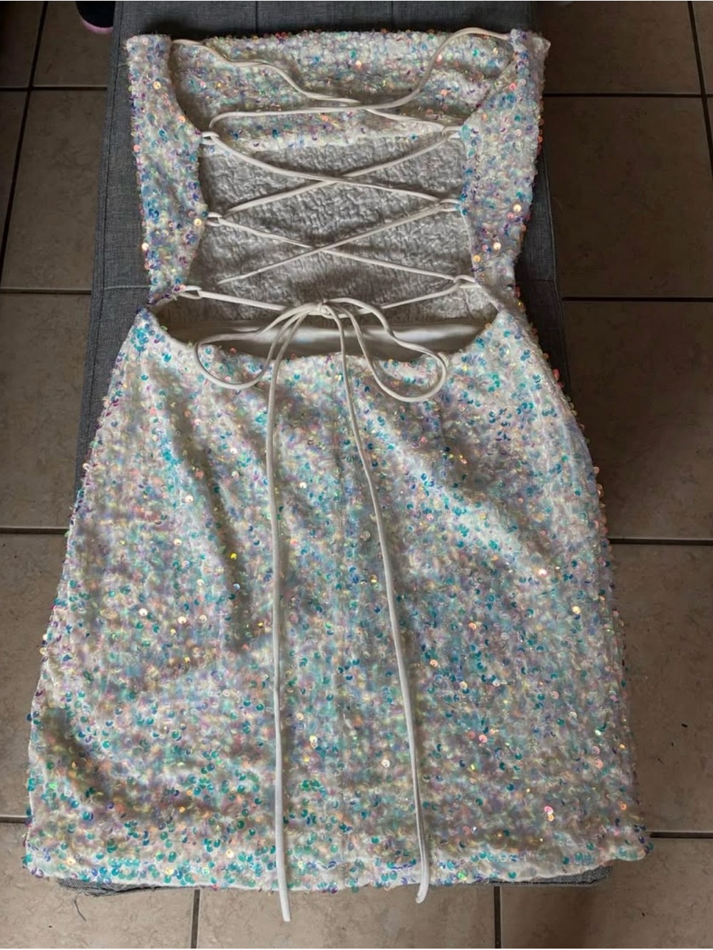 Lucy in the sky Sequin Lace-Up White Sparkle dress